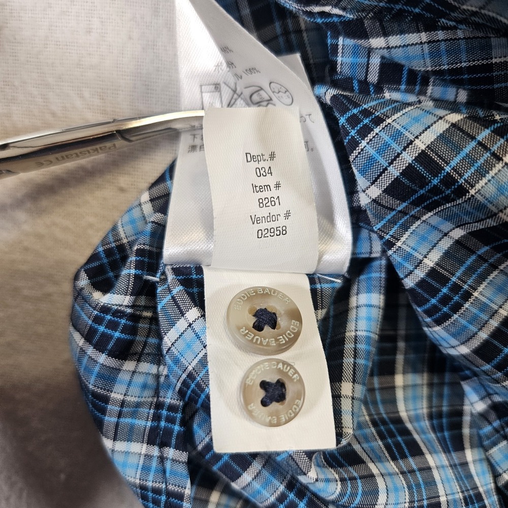Eddie Bauer Shirt‎ Mens TL Long Sleeve Button Light Blue Plaid Outdoor Hiking - Picture 5 of 10